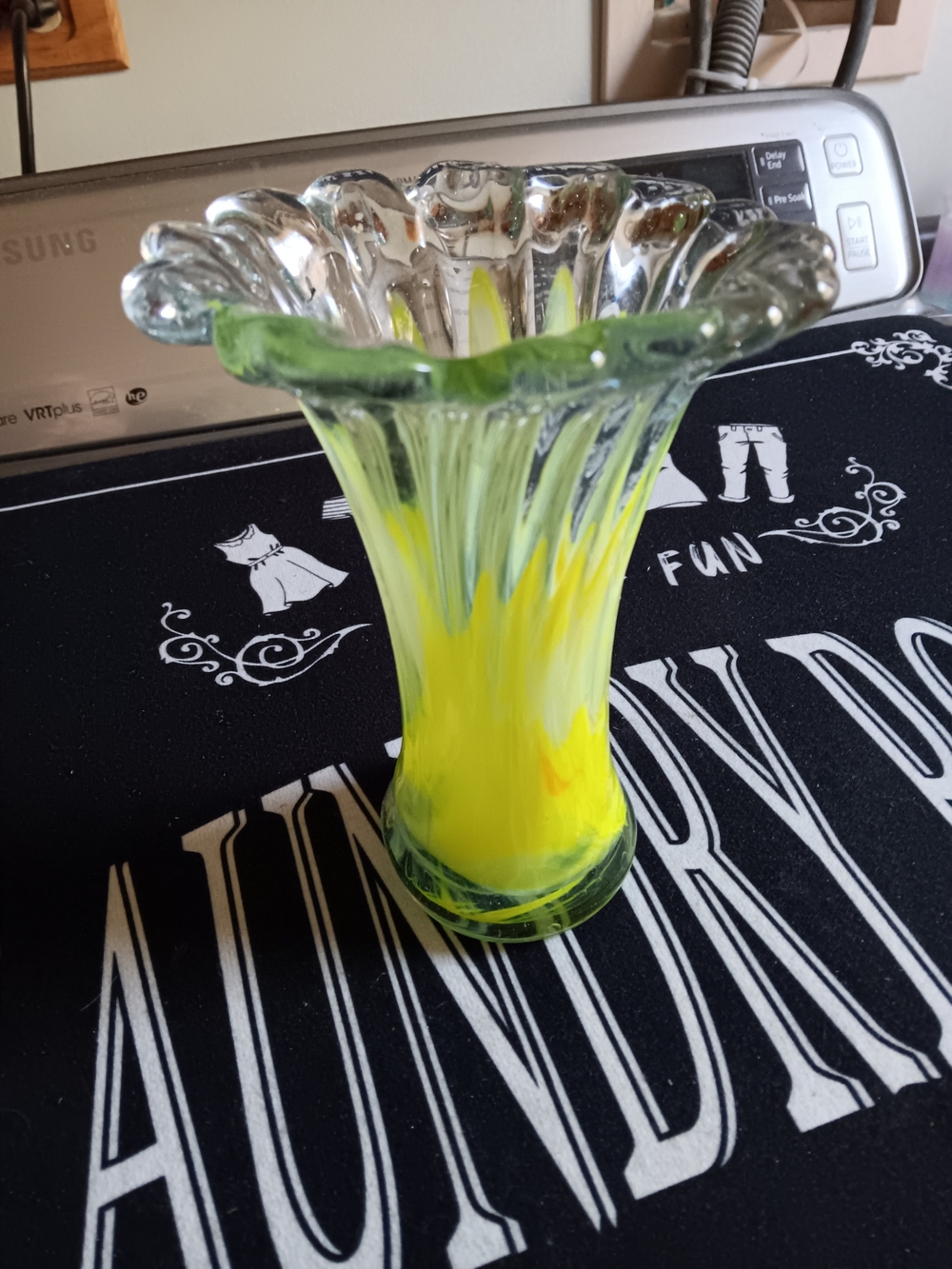 Yellow and Clear Fluted Glass Vase